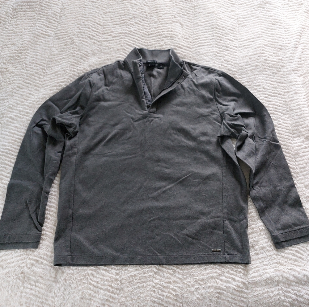 Hugo Boss Quarter Zip & Button Grey Mercerised Pullover